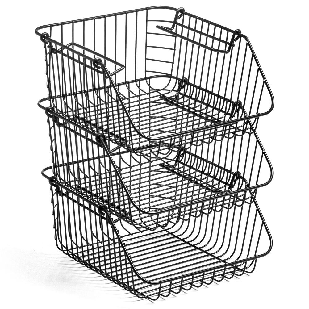 Fruit and vegetable basket in stackable black metal