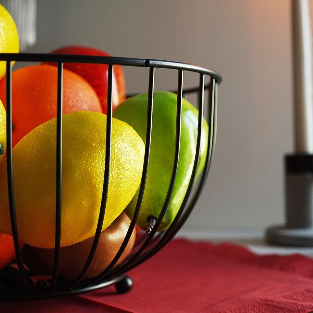 Fruit basket in black metal for loft-style kitchen
