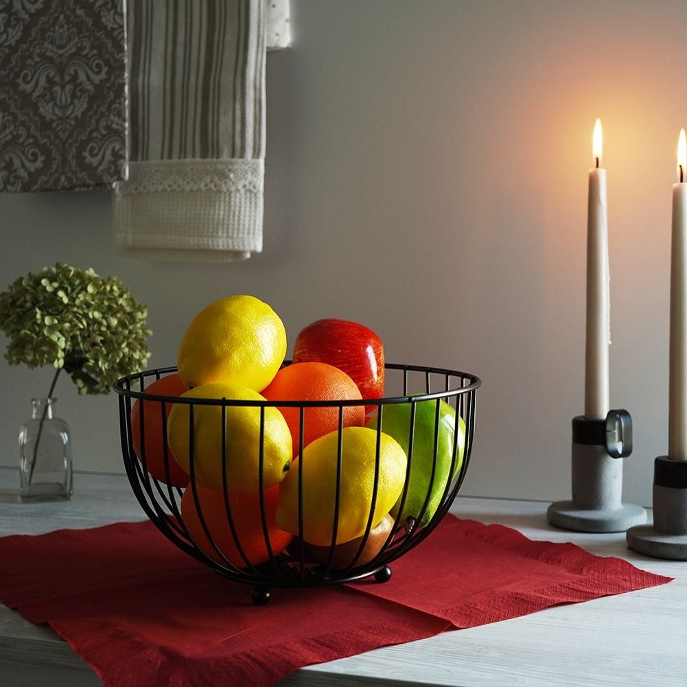 Fruit basket in black metal for loft-style kitchen