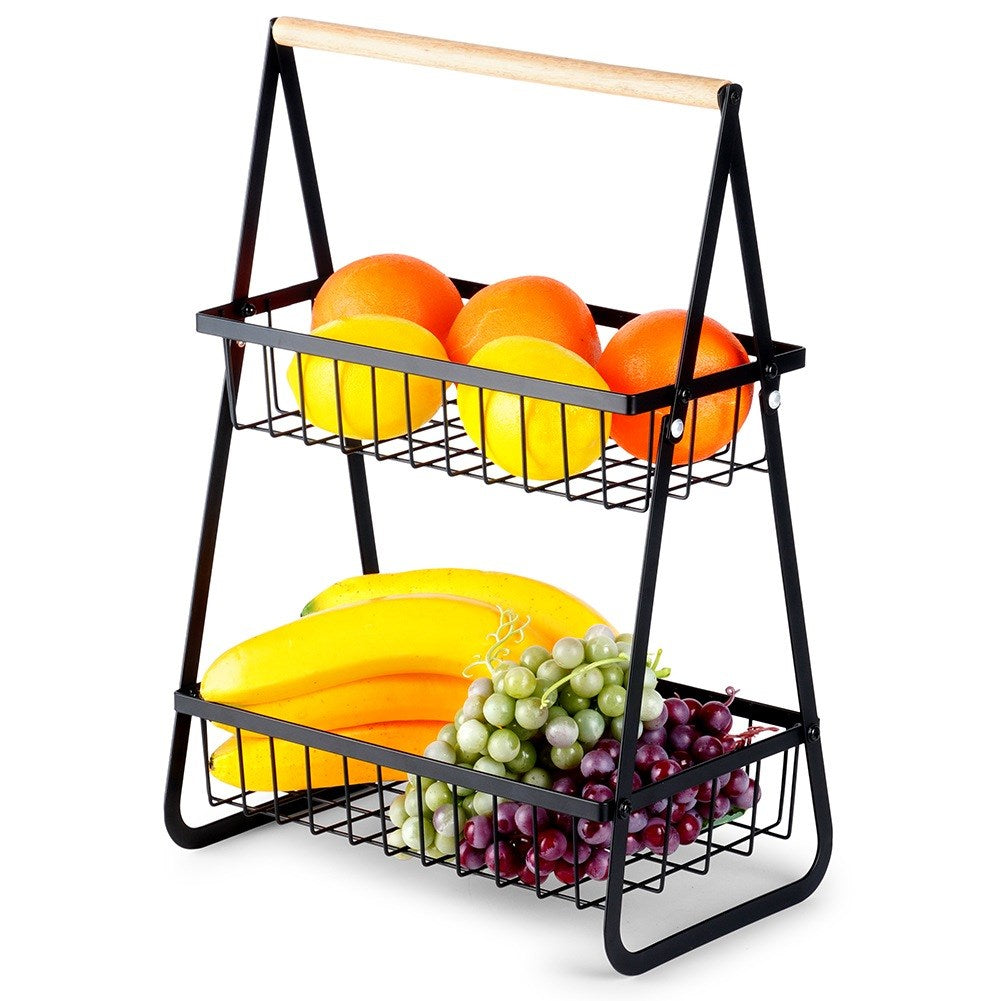 Fruit basket metal black 2-tier