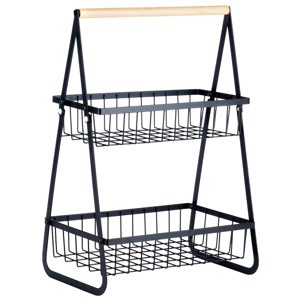 Fruit basket metal black 2-tier
