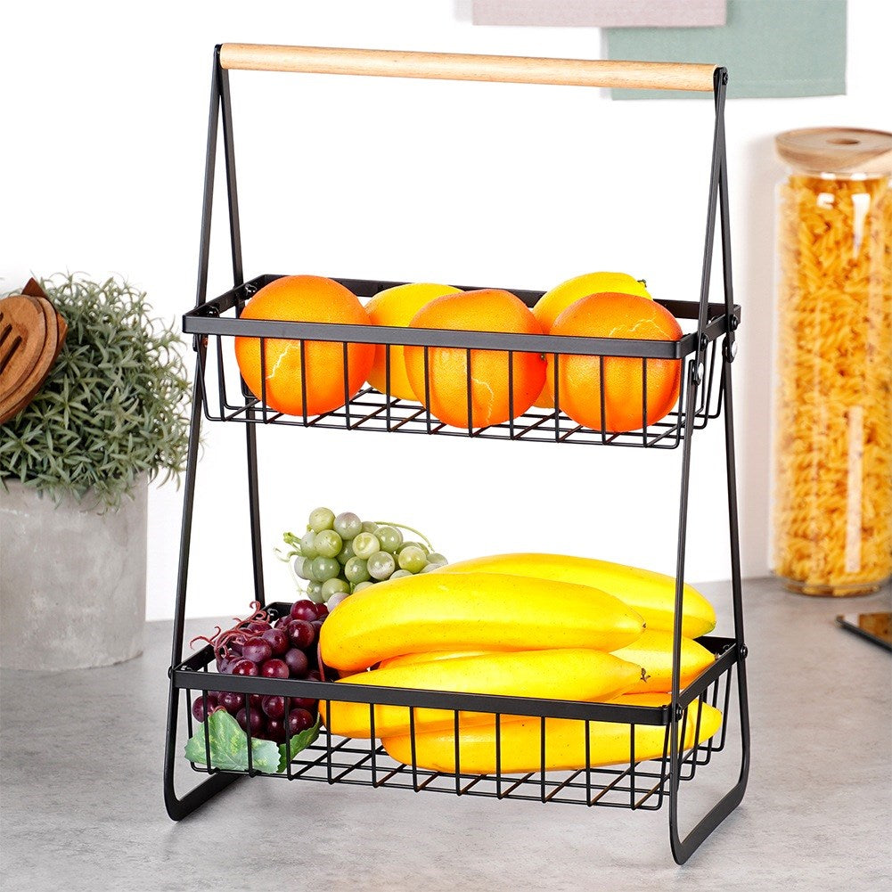Fruit basket metal black 2-tier