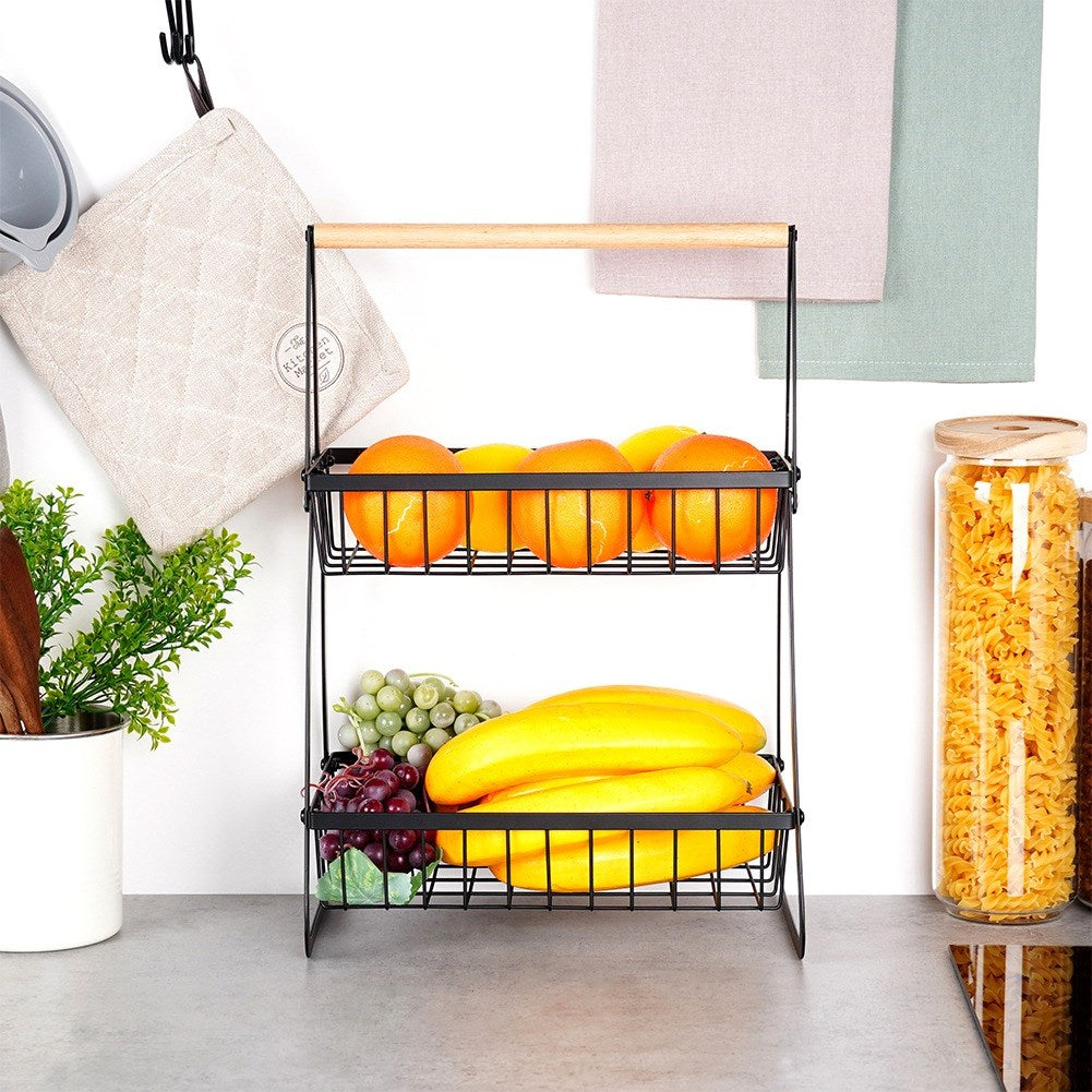 Fruit basket metal black 2-tier