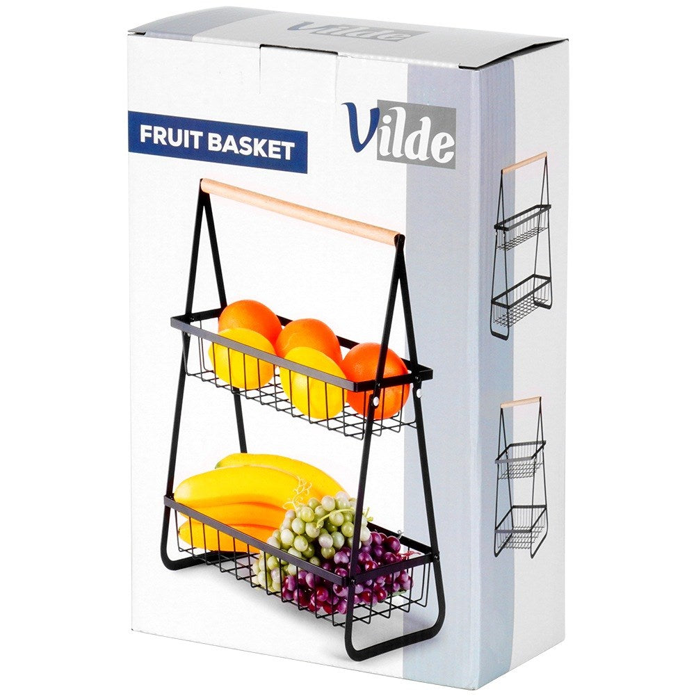 Fruit basket metal black 2-tier