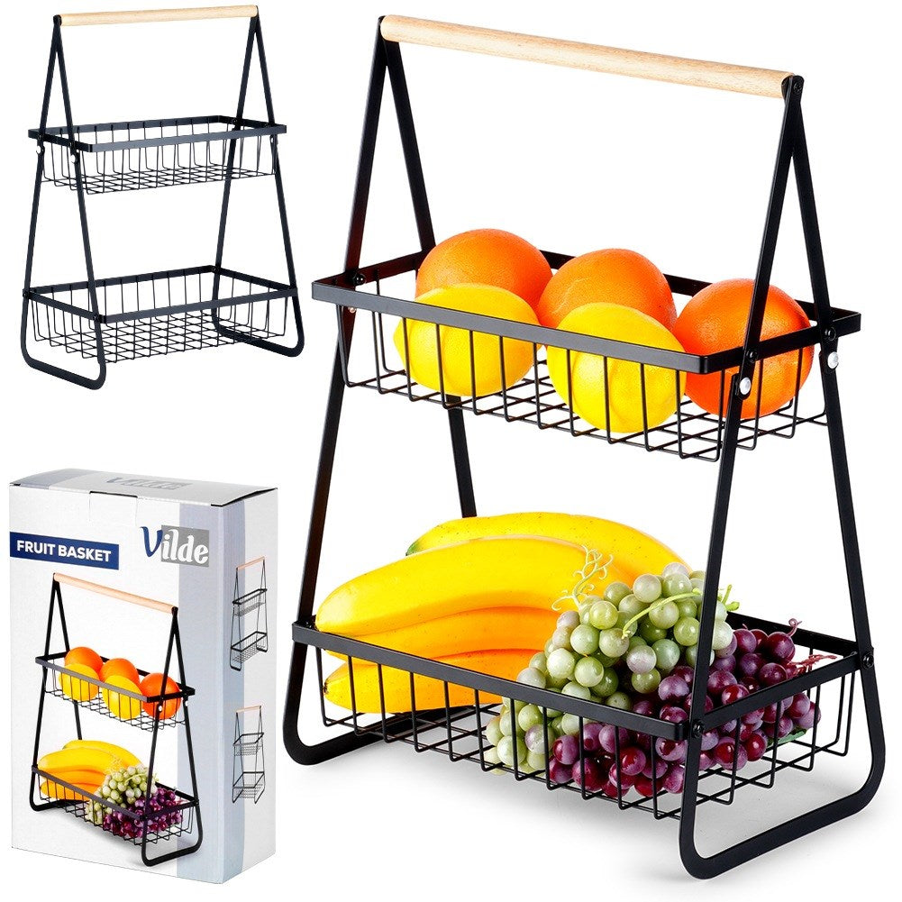Fruit basket metal black 2-tier