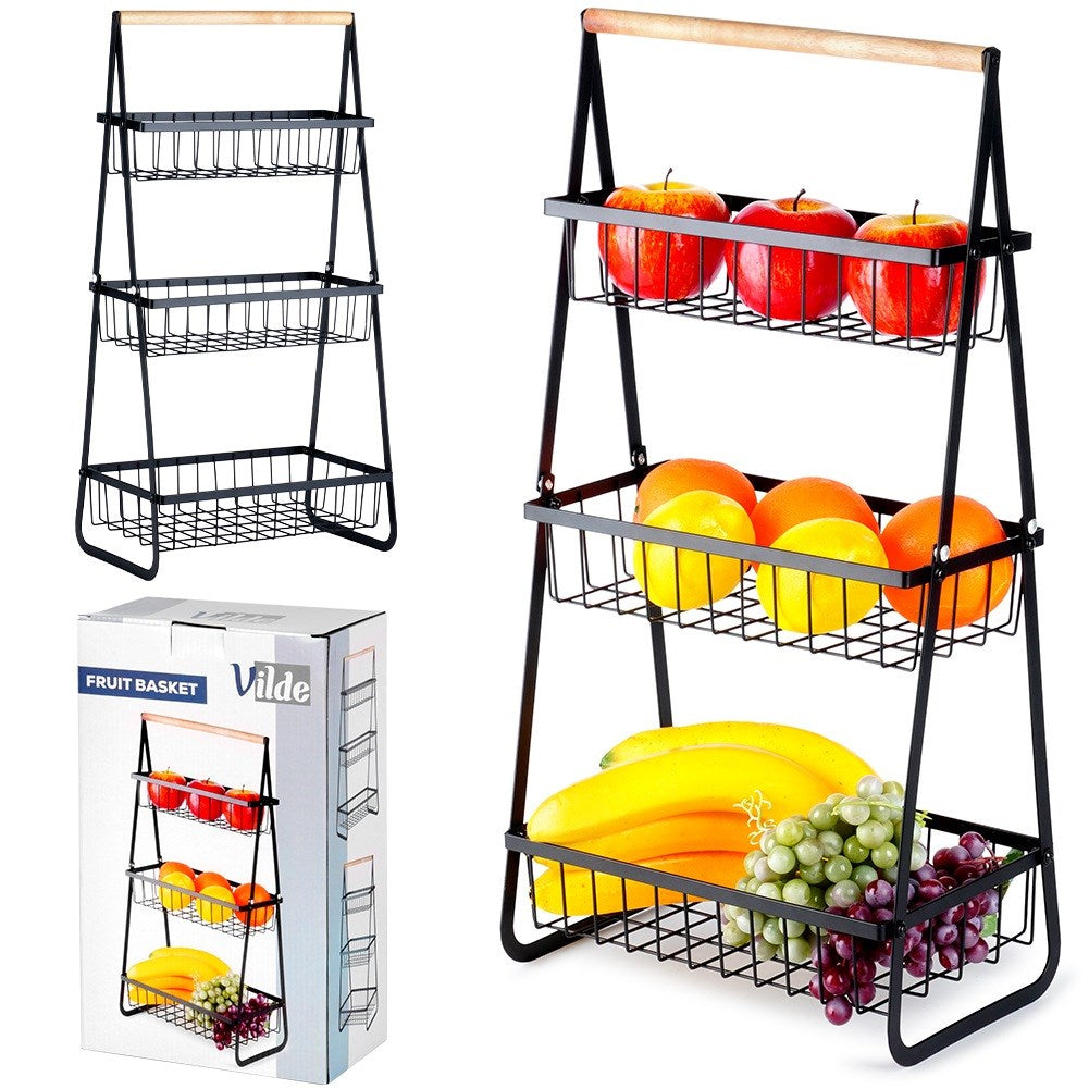 Fruit basket metal black 3-tier