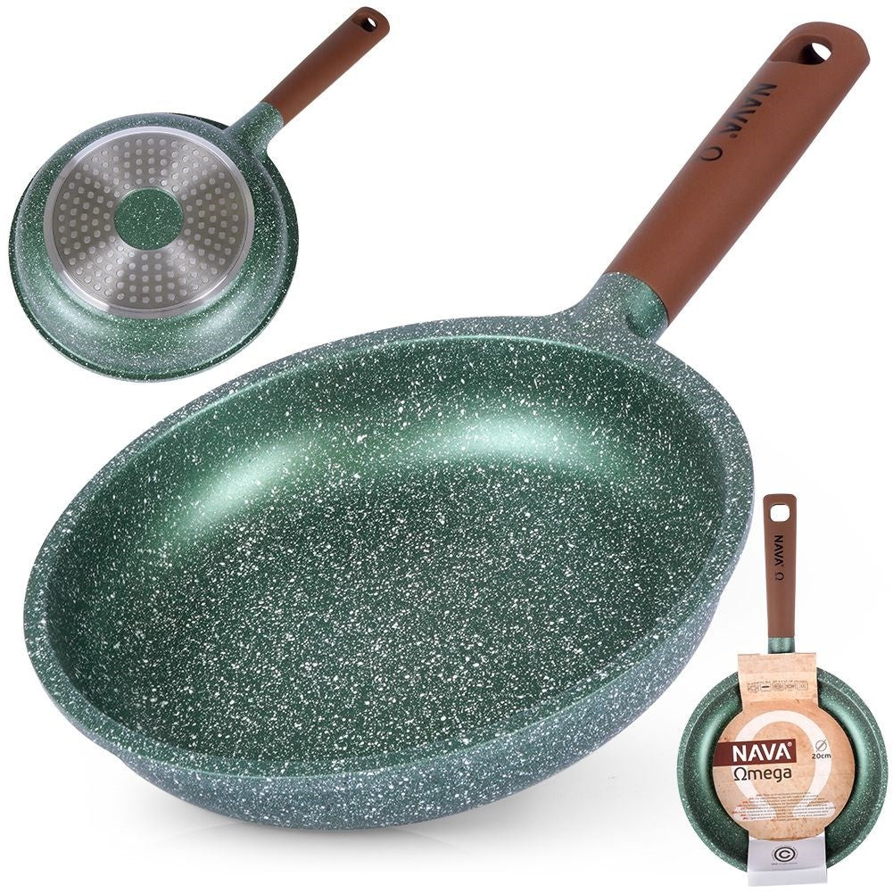 Frying pan with 5 layers, non-stick, dishwasher safe.