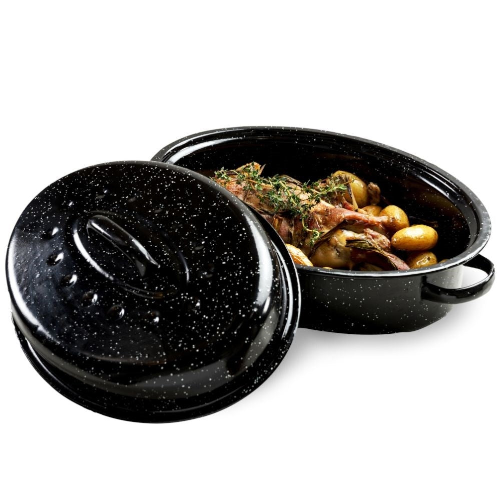 Frying pan with enamel lid for smooth and tasty cooking