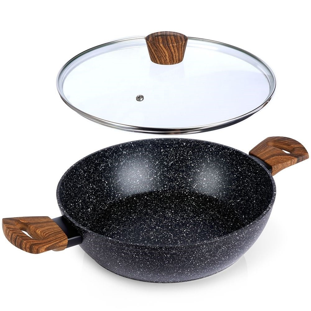 Frying pan with non-stick granite coating and lid