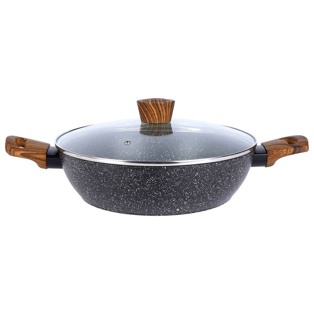 Frying pan with non-stick granite coating and lid