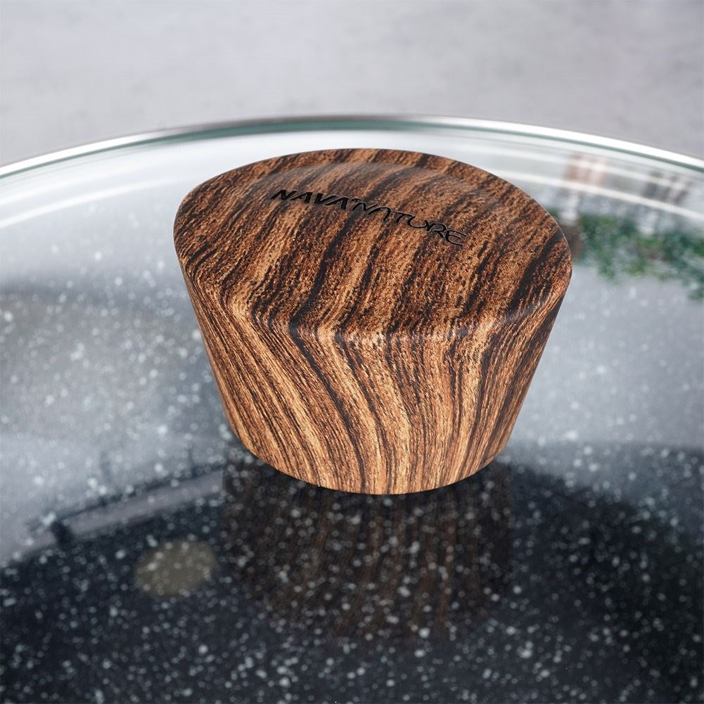 Frying pan with non-stick granite coating and lid