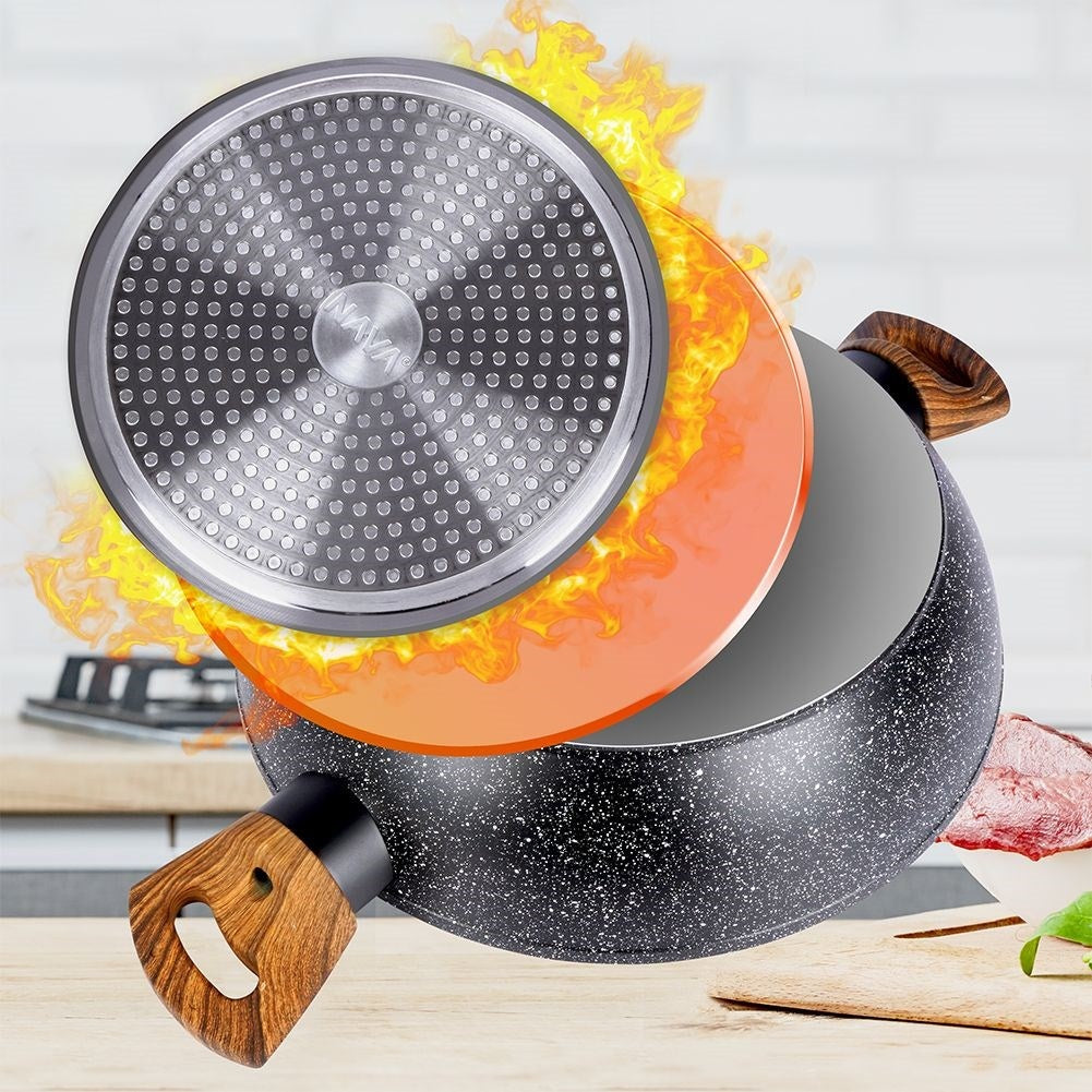 Frying pan with non-stick granite coating and lid