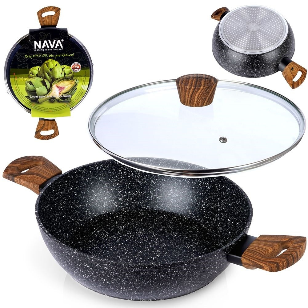 Frying pan with non-stick granite coating and lid