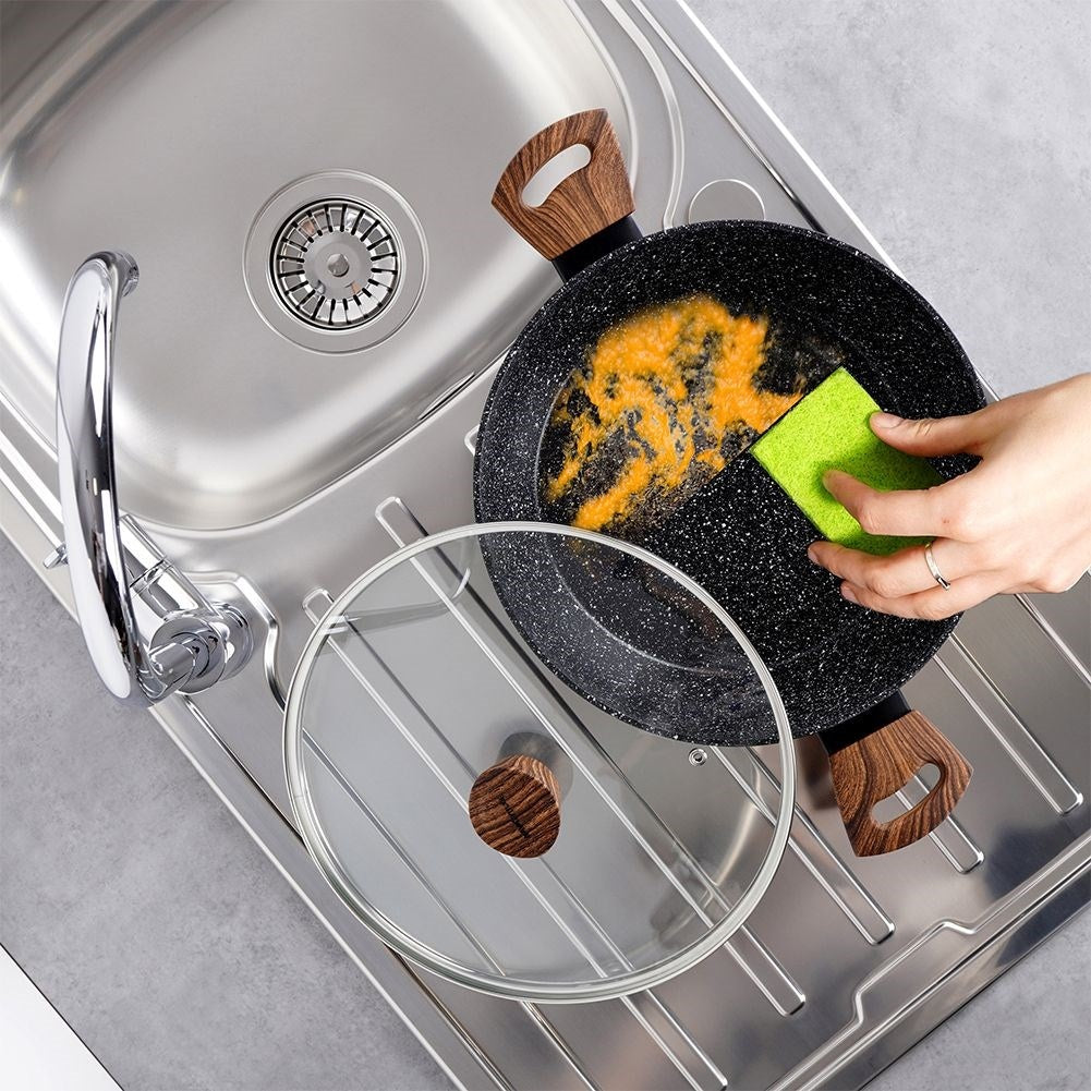 Frying pan with non-stick granite coating and lid