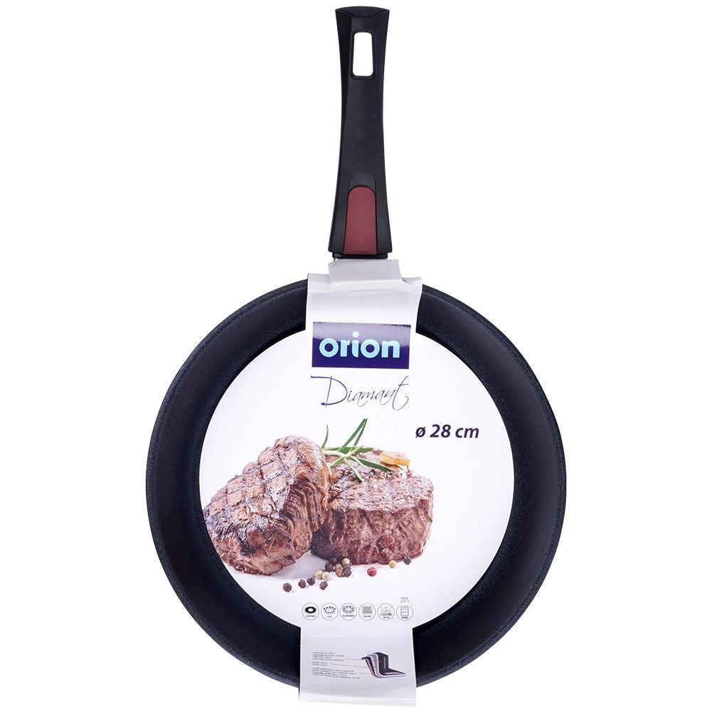 Frying pan with removable handle and diamond coating