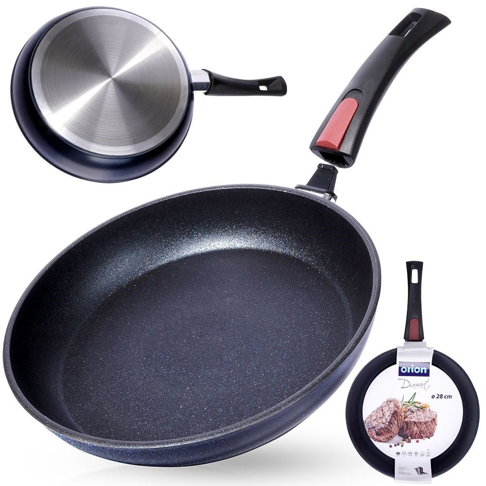 Frying pan with removable handle and diamond coating