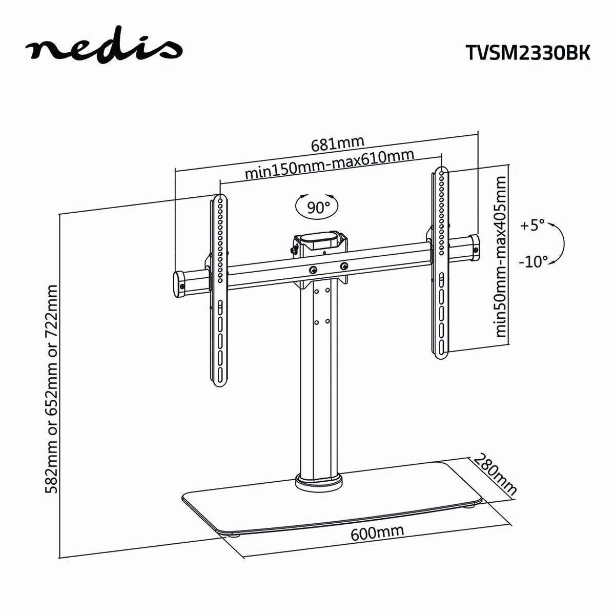 Full Motion TV Stand | 32-65 " | Maximum weight: 45 kg | Tiltable | Can be rotated | Adjustable preset heights | Glass / Steel | Variety