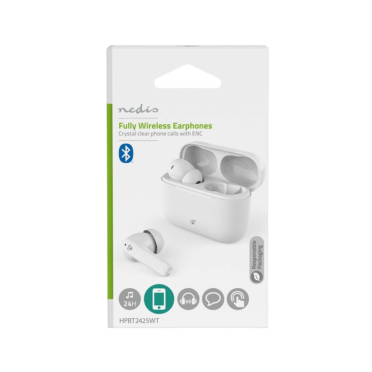 Fully Wireless Earphones | ENC (Environmental Noise Cancelling) | Bluetooth® | Maximum battery play time: 24 hrs | Touch Control | Charging case | Wireless charging case | Built-in microphone | Voice control support | Noise canceling | IPX4 | White