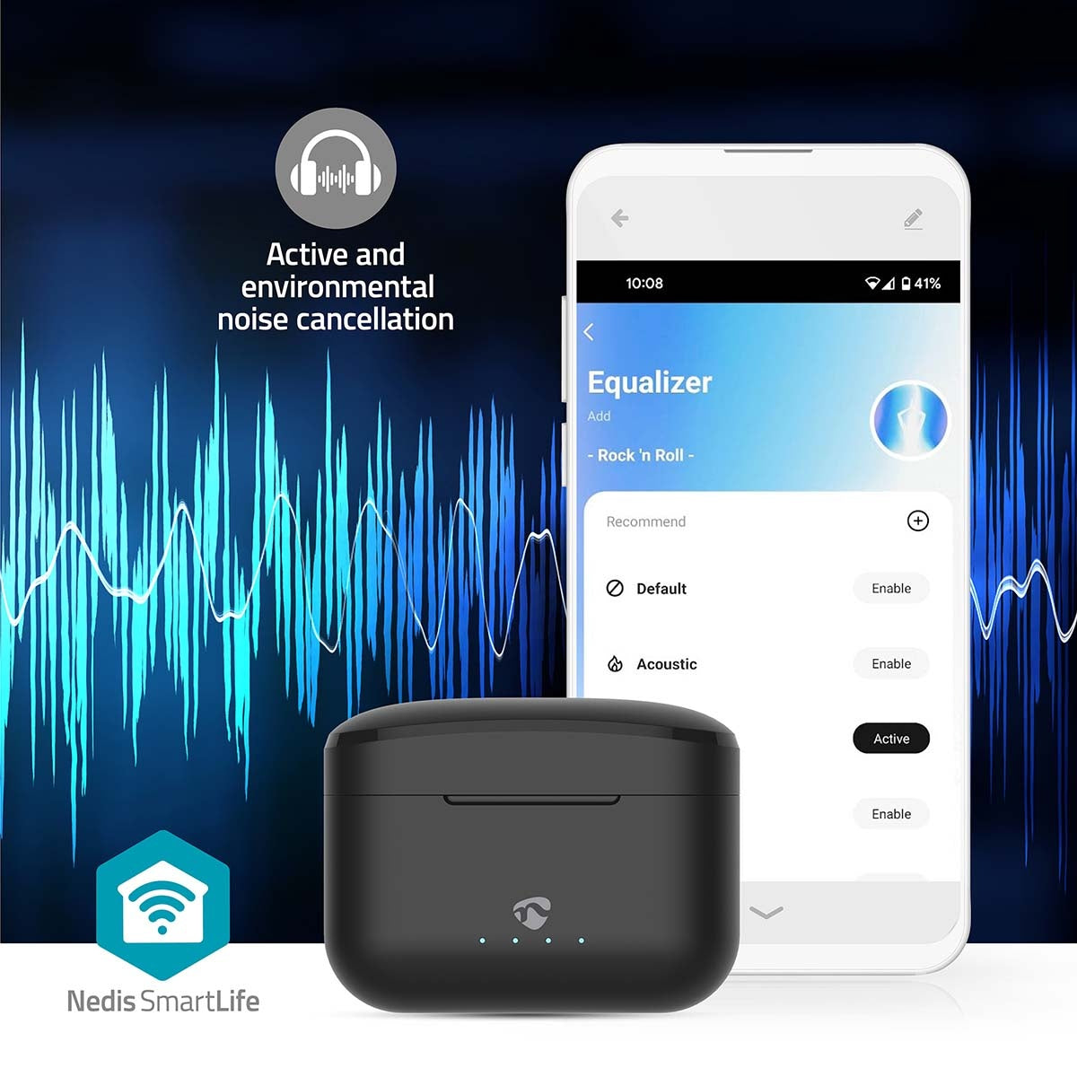 Fully Wireless Earphones | Hybrid (ENC + ANC) | Bluetooth® | Maximum battery play time: 36 hrs | Touch Control | Charging case | Wireless charging case | Built-in microphone | Voice control support | Black
