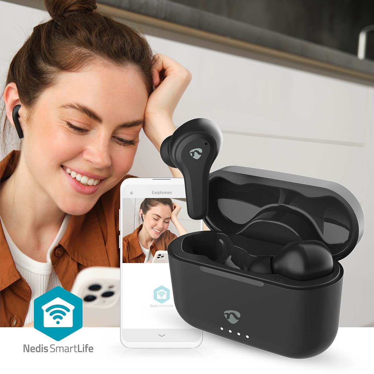 Fully Wireless Earphones | Hybrid (ENC + ANC) | Bluetooth® | Maximum battery play time: 36 hrs | Touch Control | Charging case | Wireless charging case | Built-in microphone | Voice control support | Black
