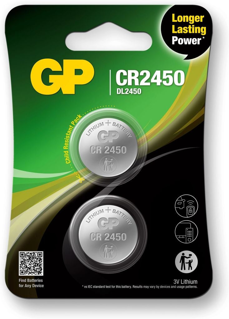GP Coin cell battery CR2450 3V Safety Seal - 2-pack