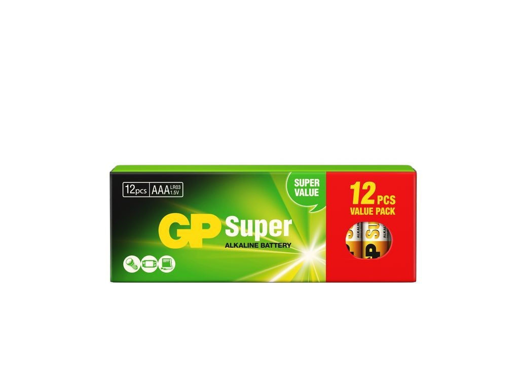 GP Super Alkaline AAA Battery, LR03, 12-pack
