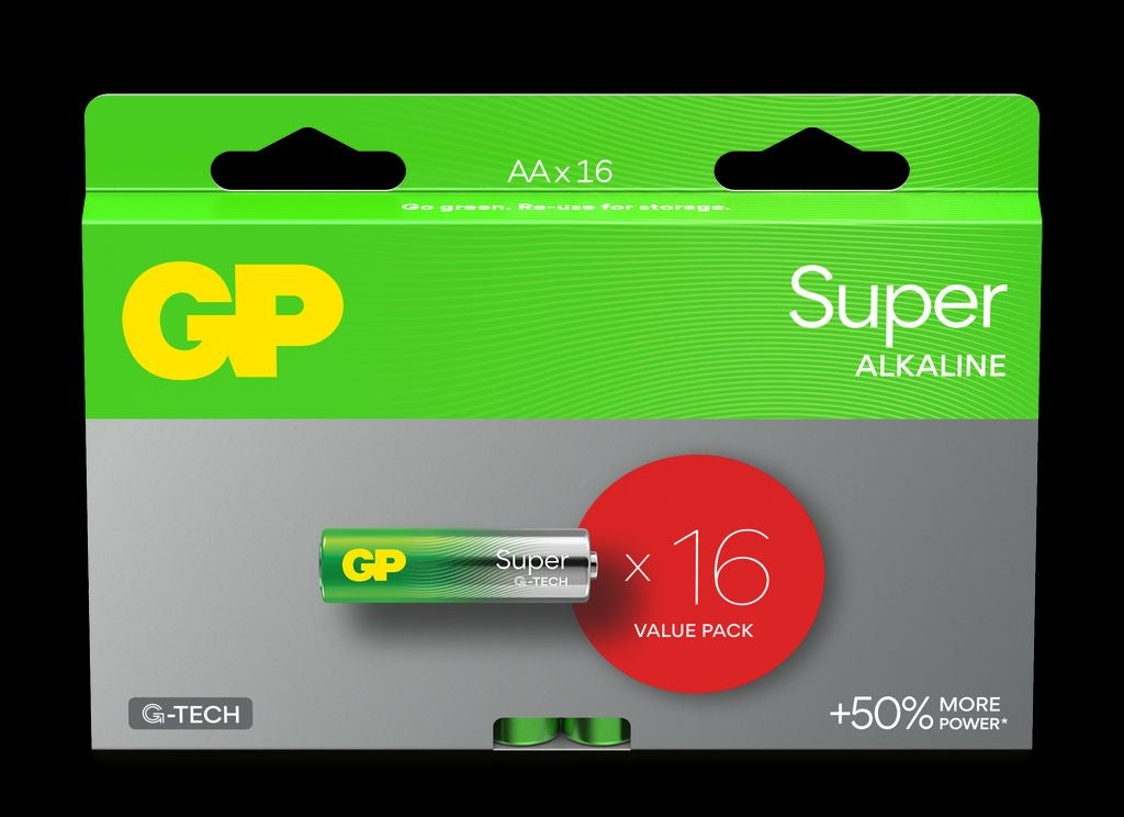 GP Super Alkaline AA Battery, 15A/LR6, 16-pack