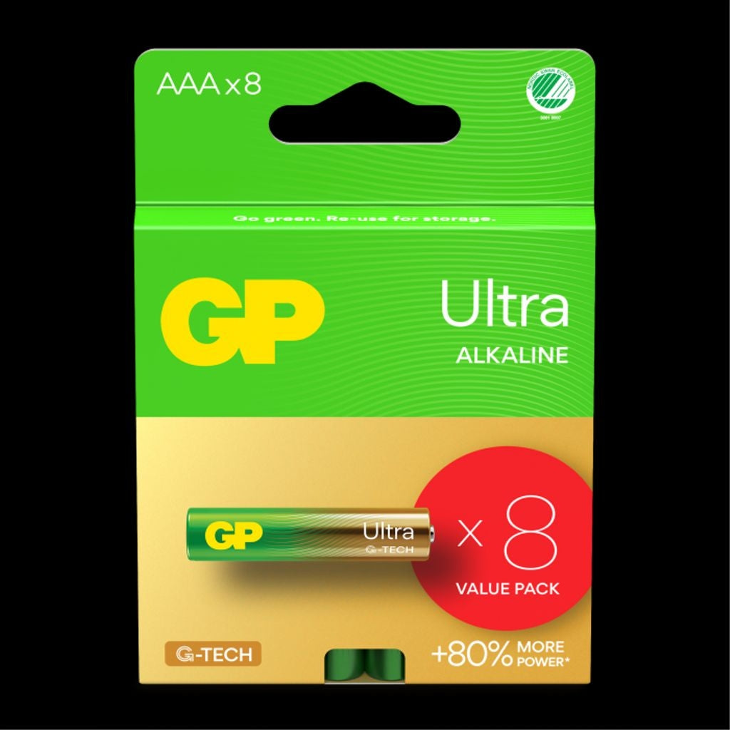 GP Ultra Alkaline AAA Battery, 24AU/LR03, 8-pack