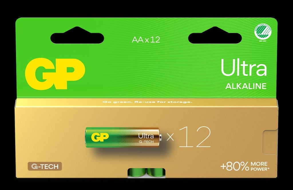 GP Ultra Alkaline AA Battery, 15AU/LR6, 12-pack