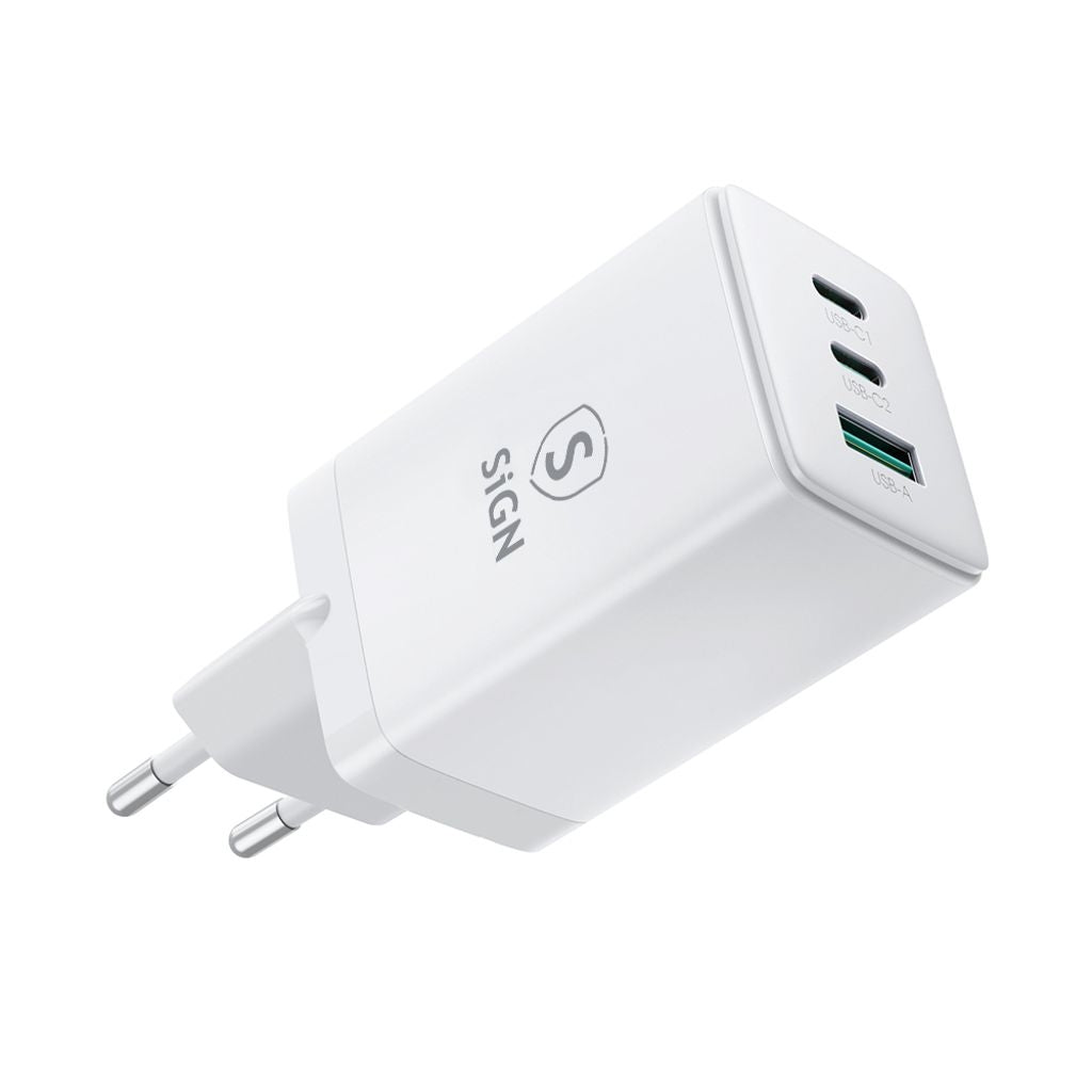 GaN Ultra 65W 2xUSB-C & 1xUSB-A Fast Charger - White
