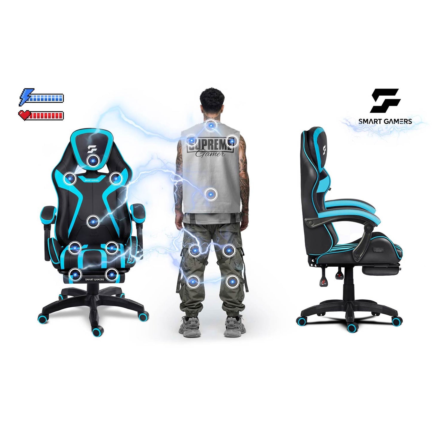 Gaming Chair with Footrest, Reclining Back, Adjustable Height