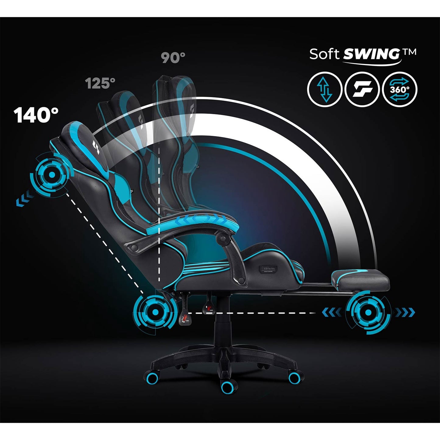 Gaming Chair with Footrest, Reclining Back, Adjustable Height