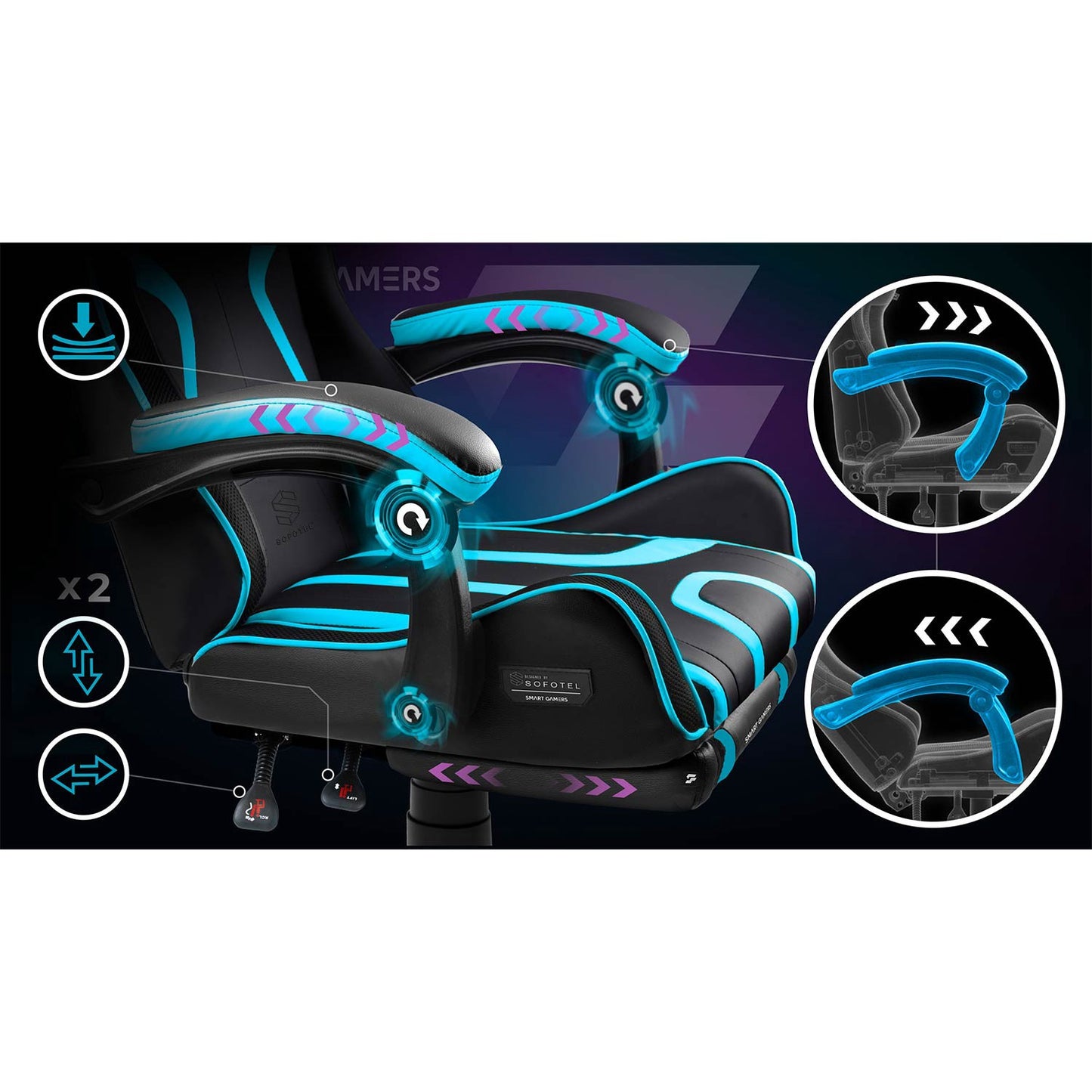 Gaming Chair with Footrest, Reclining Back, Adjustable Height