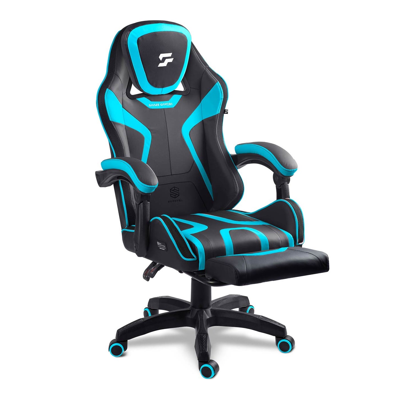 Gaming Chair with Footrest, Reclining Back, Adjustable Height