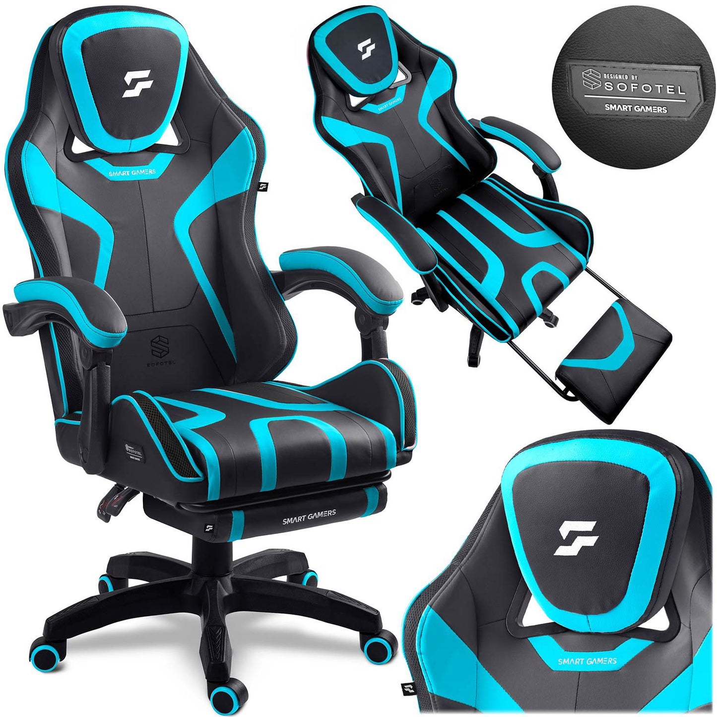 Gaming Chair with Footrest, Reclining Back, Adjustable Height