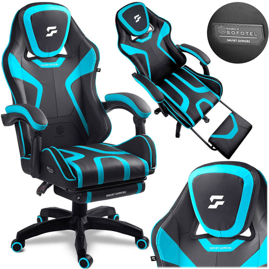 Gaming Chair with Footrest, Reclining Back, Adjustable Height