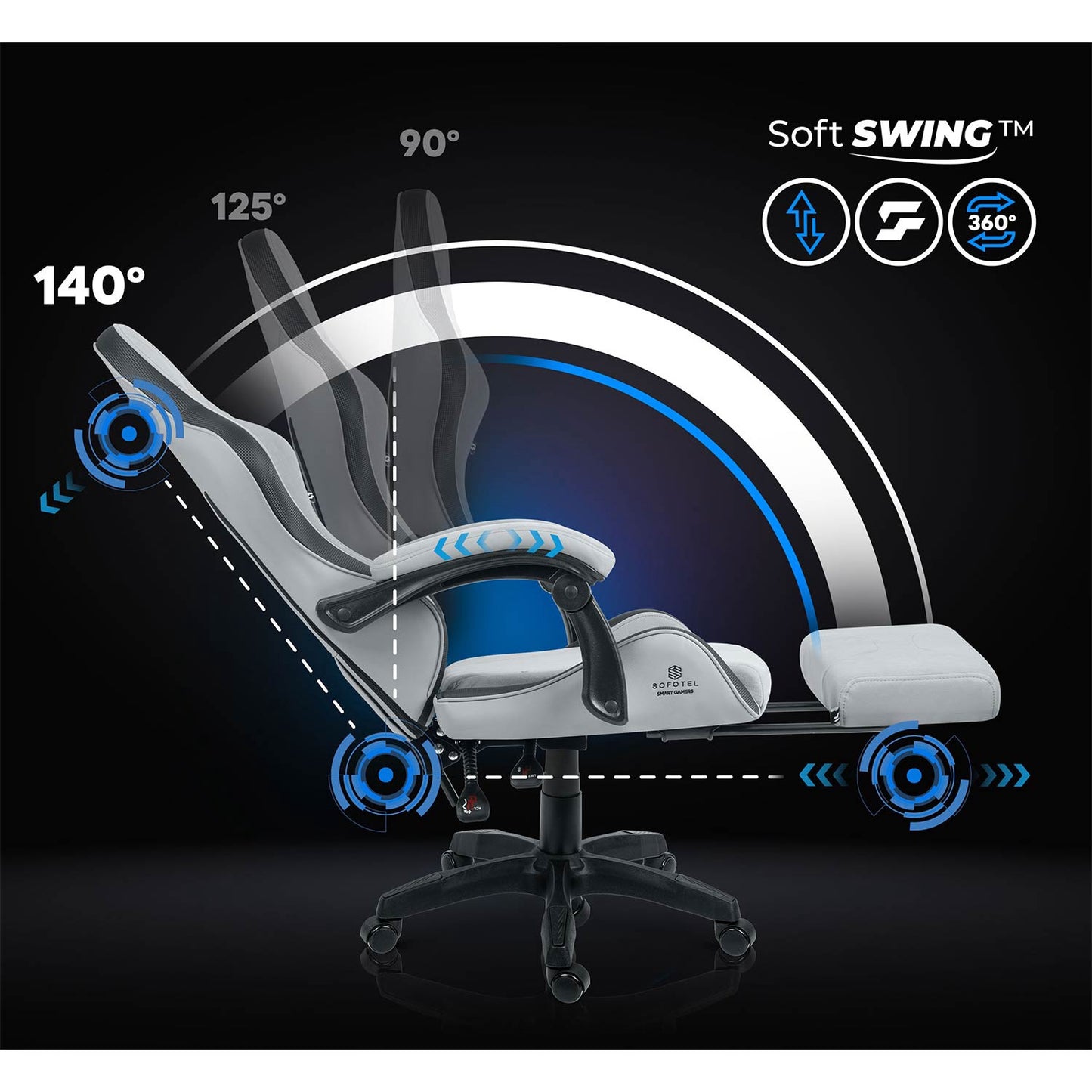 Gaming Chair with Footrest, Reclining Backrest, Adjustable Height