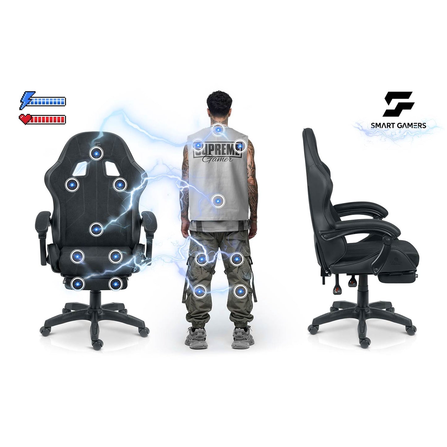 Gaming Chair with Footrest and Recline Function, Ergonomic Design