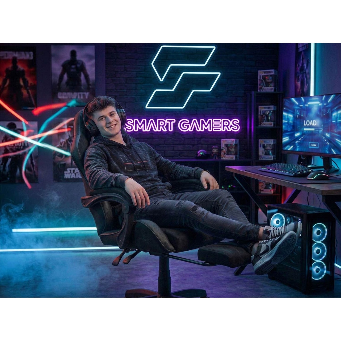 Gaming Chair with Footrest and Recline Function, Ergonomic Design