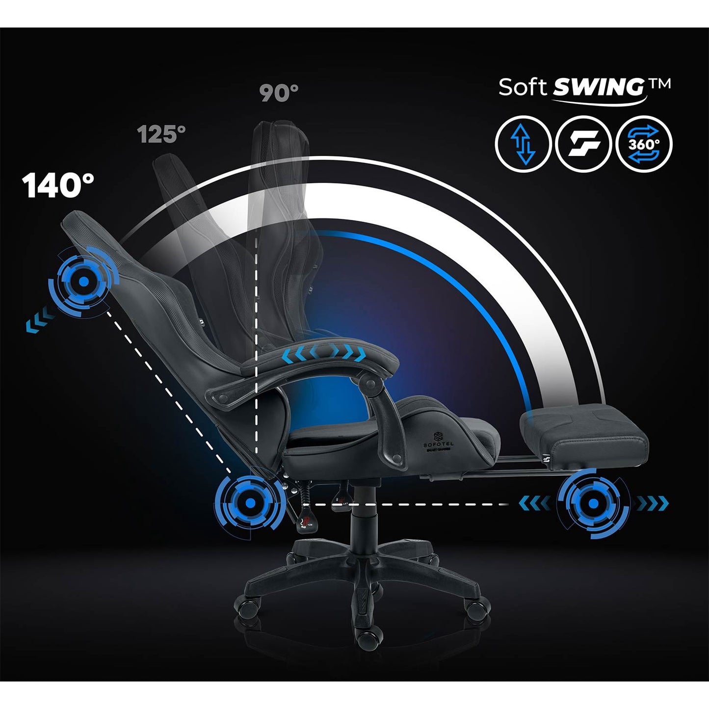 Gaming Chair with Footrest and Recline Function, Ergonomic Design