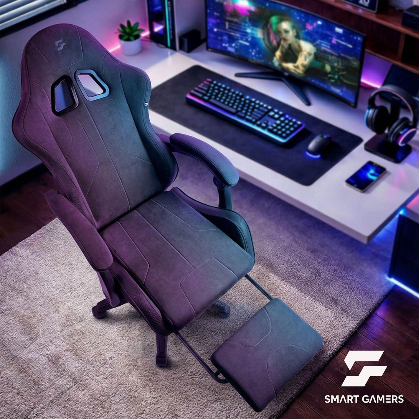 Gaming Chair with Footrest and Recline Function, Ergonomic Design