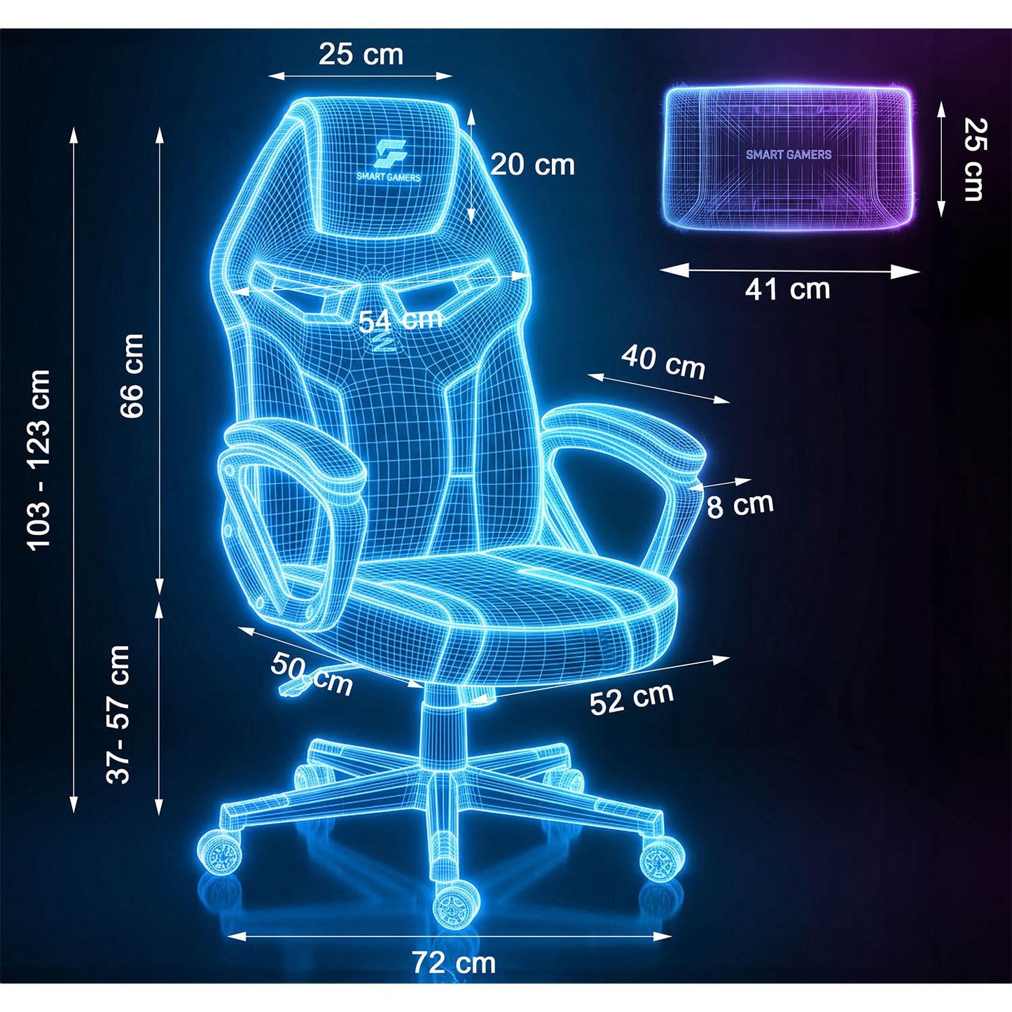 Gaming Chair with Lumbar Support, Adjustable Height, 360 Rotation