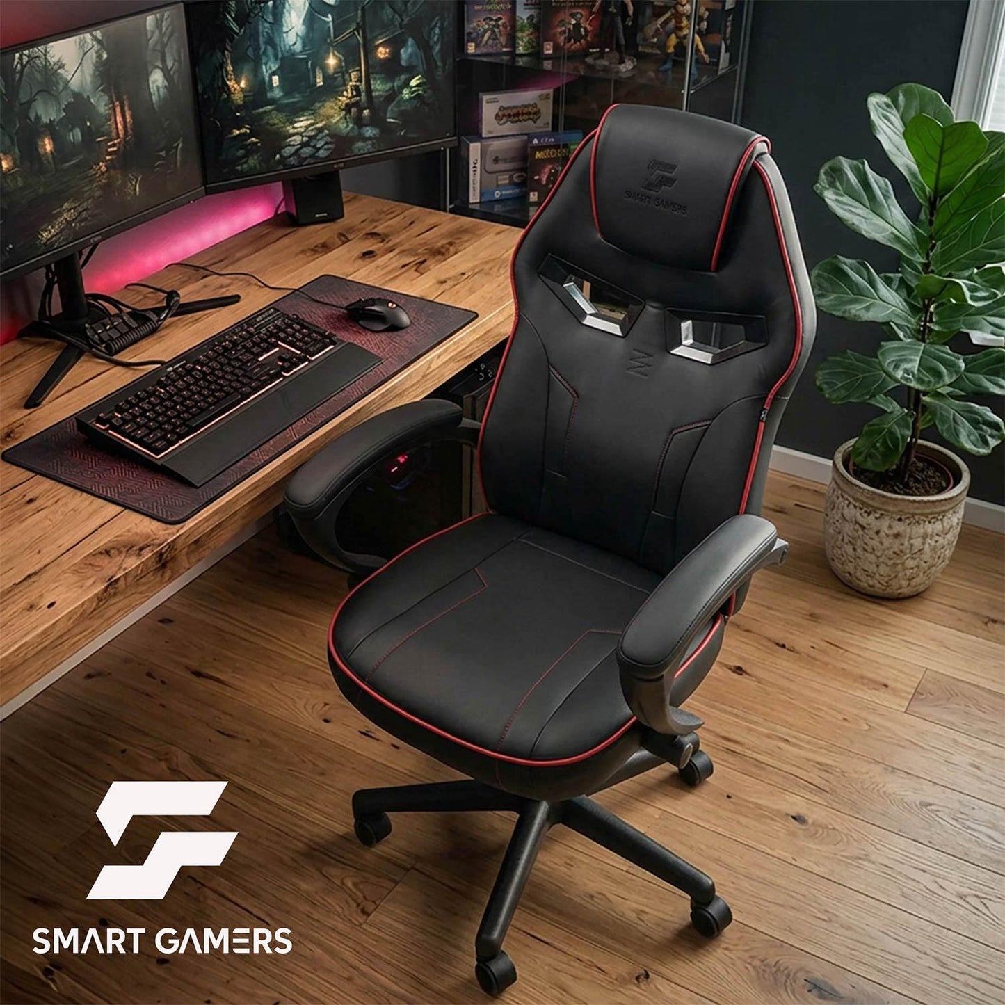 Gaming Chair with Lumbar Support, Adjustable Height, 360 Rotation