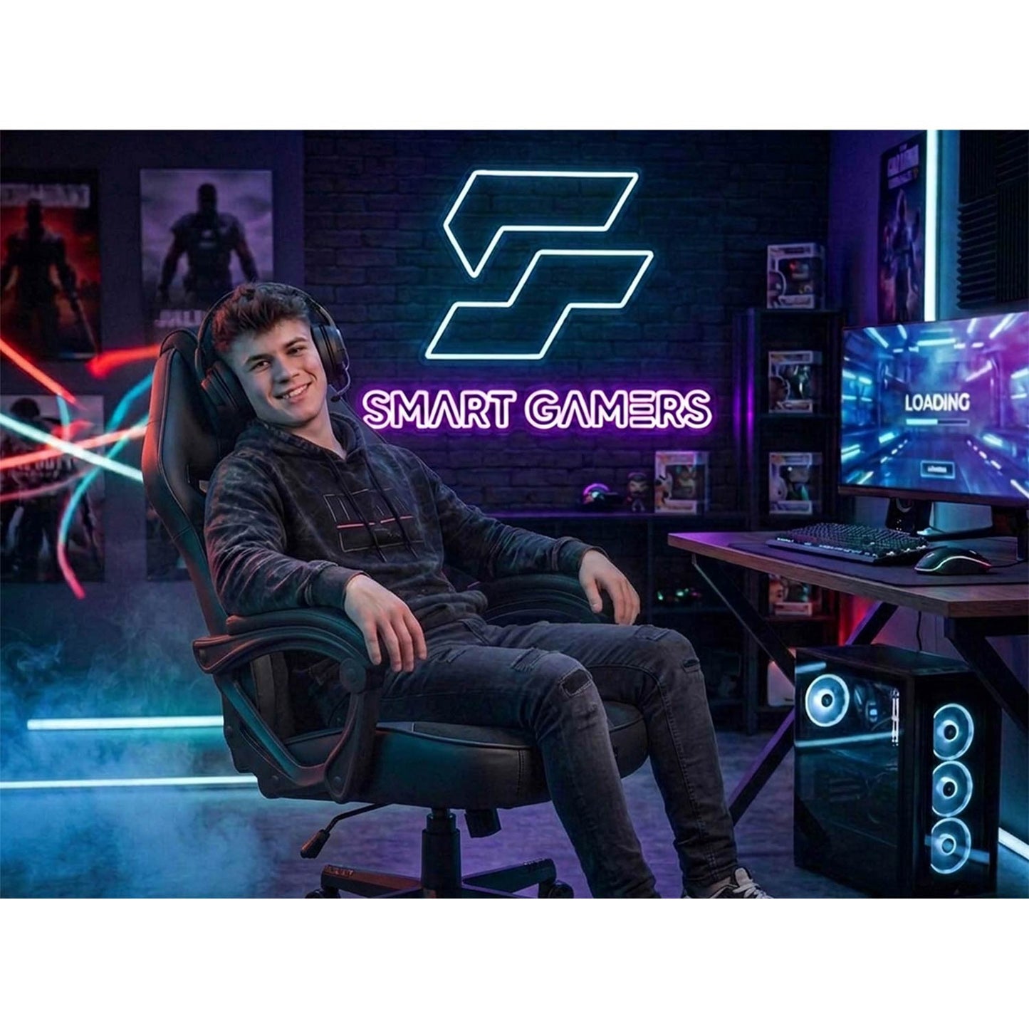 Gaming Chair with Lumbar Support, Adjustable Height, 360 Rotation