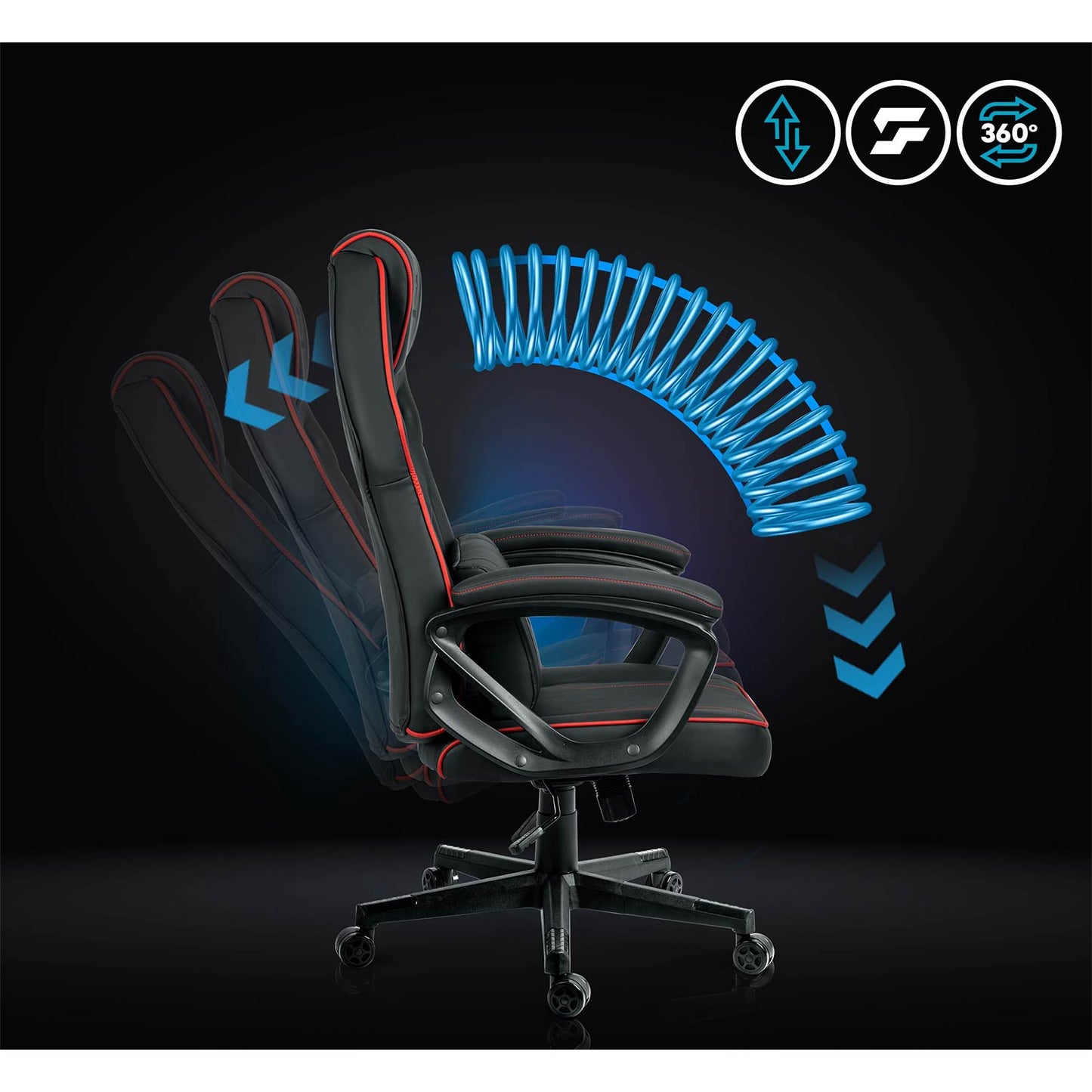 Gaming Chair with Lumbar Support, Adjustable Height, 360 Rotation
