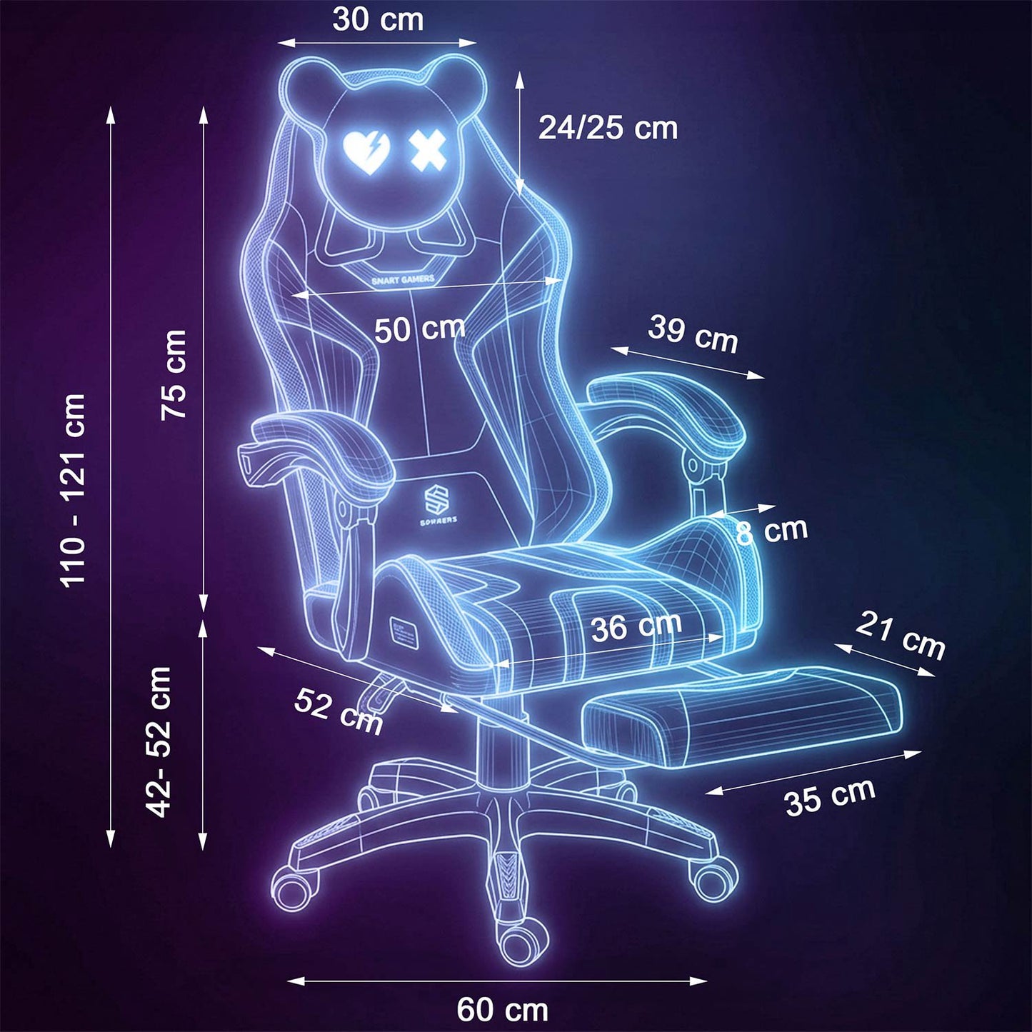 Gaming Chair with Recline, Footrest, Adjustable Height
