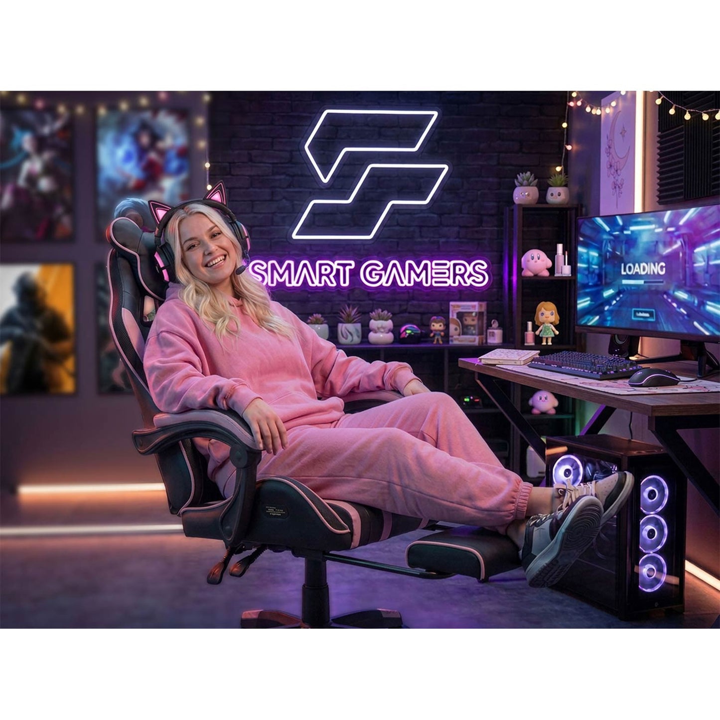 Gaming Chair with Recline, Footrest, Adjustable Height