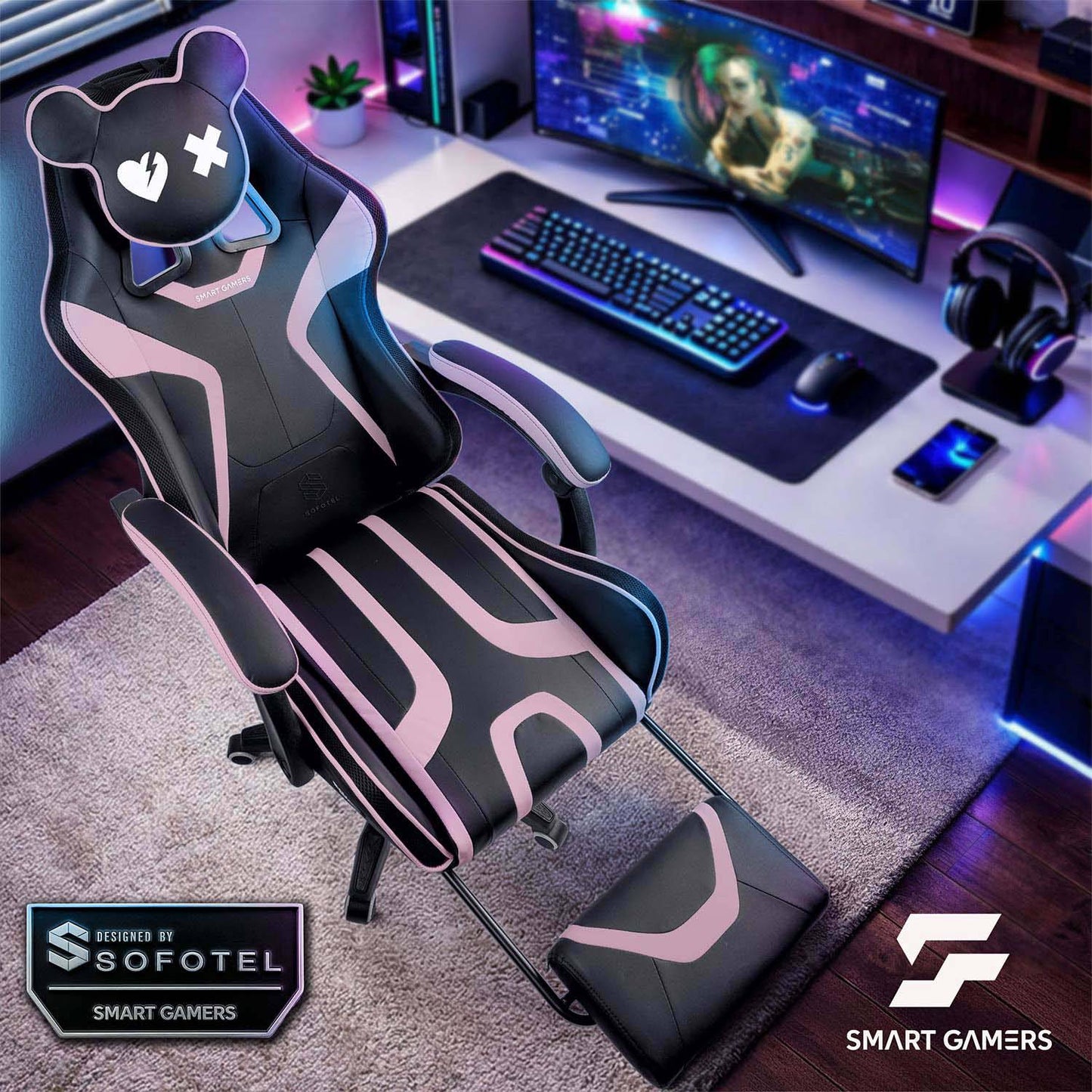 Gaming Chair with Recline, Footrest, Adjustable Height