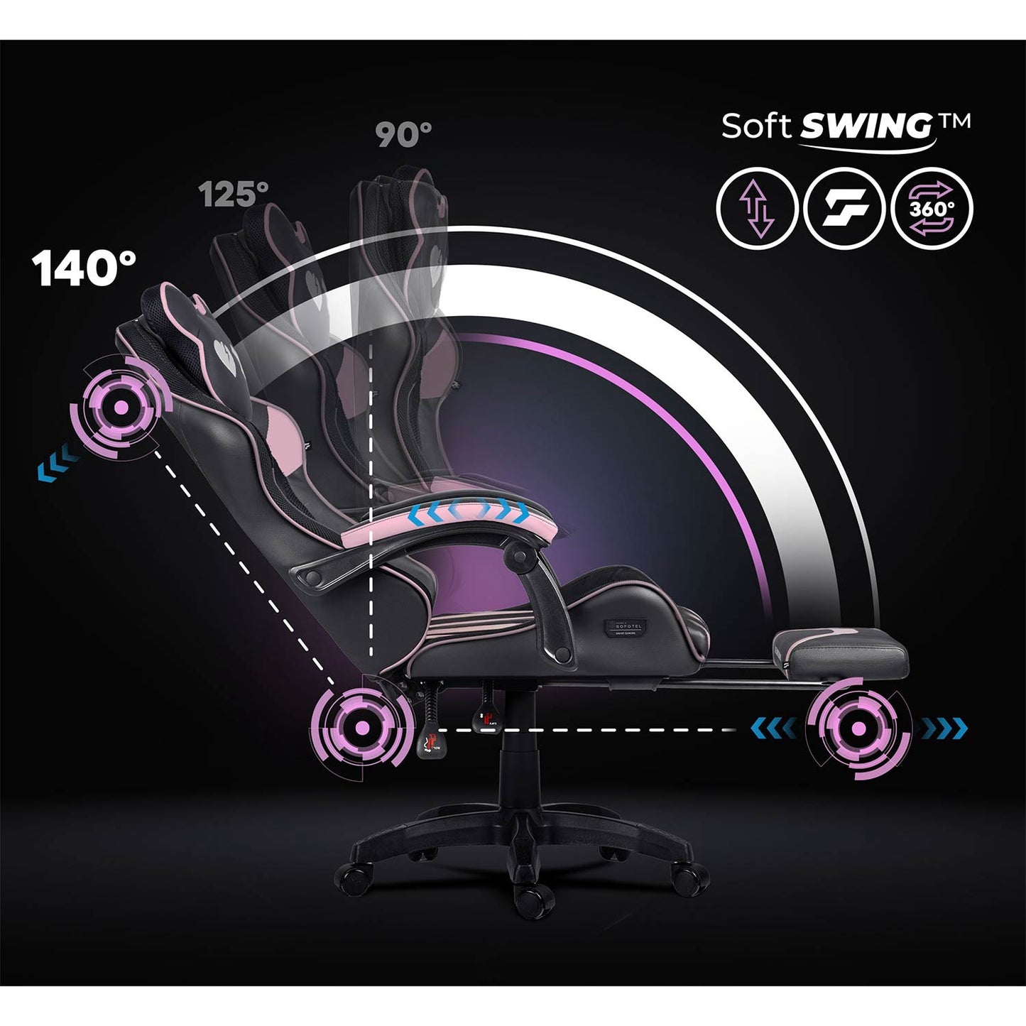 Gaming Chair with Recline, Footrest, Adjustable Height