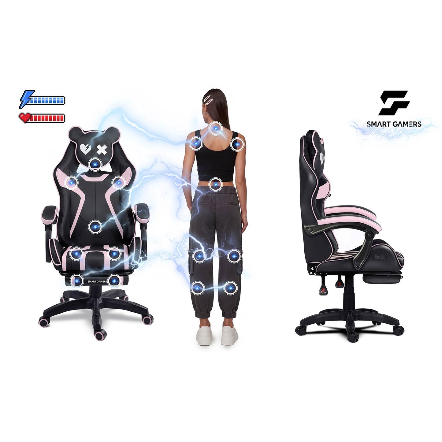Gaming Chair with Recline, Footrest, Adjustable Height
